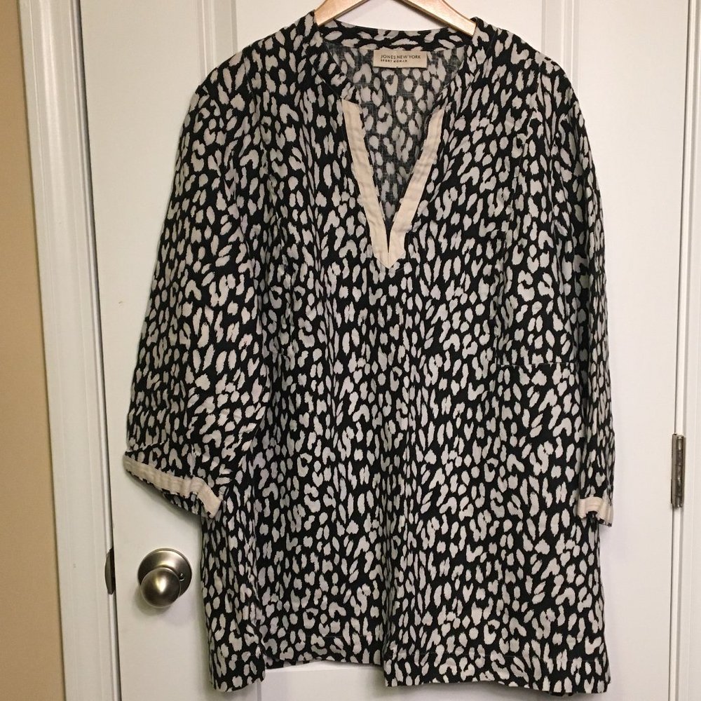 Jones New York Sport Woman Leopard Print Linen Tunic Top L